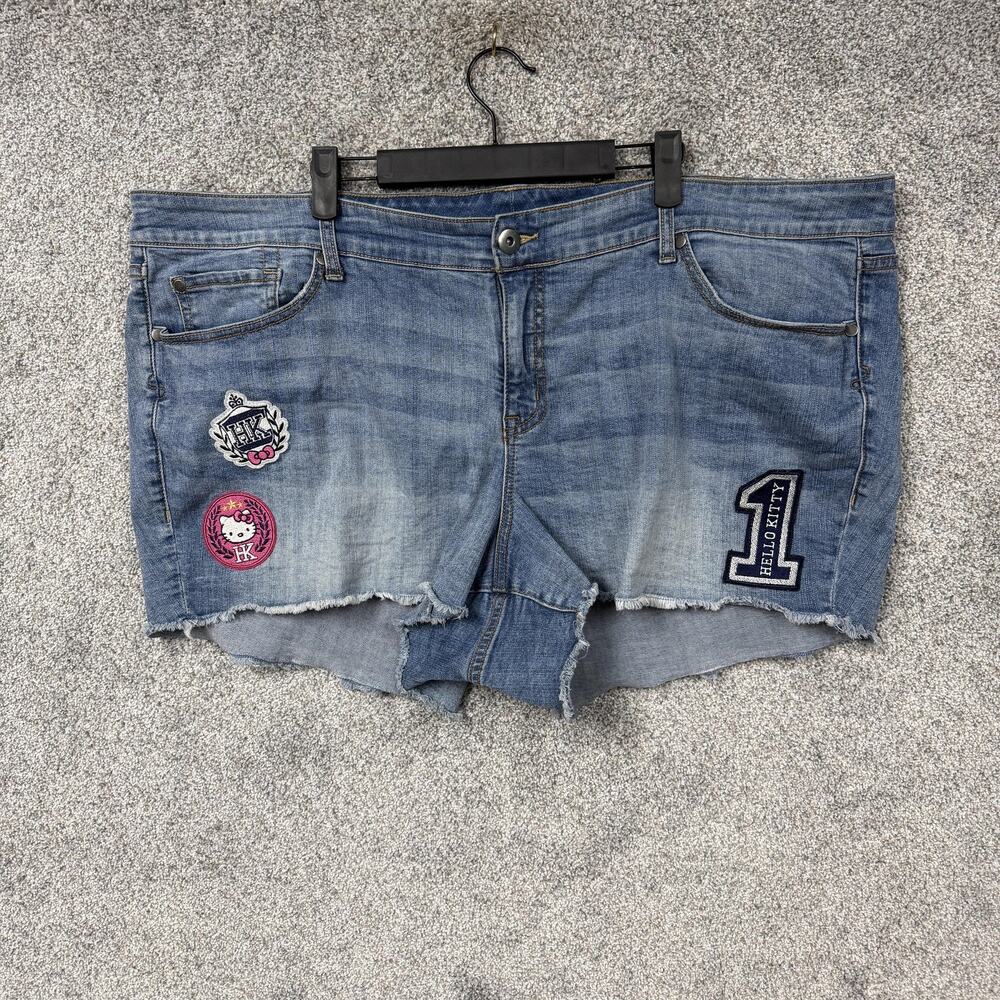 Hello Kitty Shorts 24 Plus 47x4 Denim Cutoff Patches Y2K Grunge Playful Upcycled